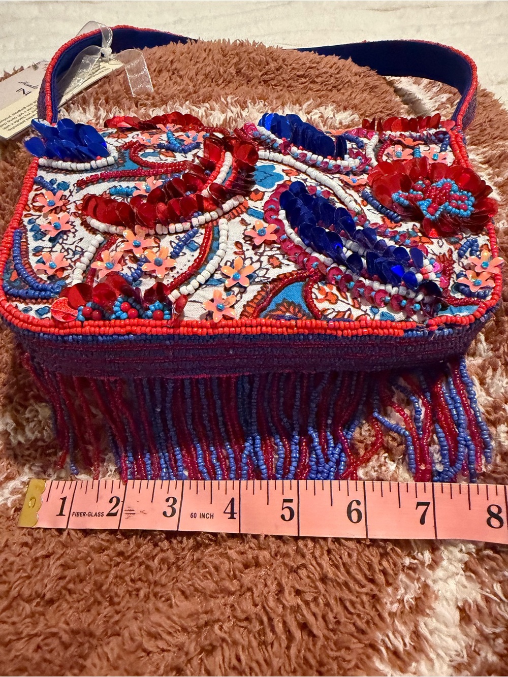 NWT: Viral Beaded bag  Made in India Red, White, and Blue - Picture 3 of 4